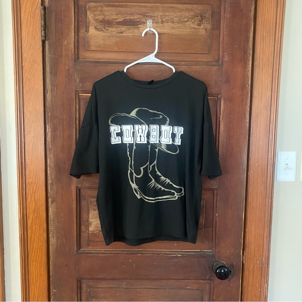 SHEIN Black Cowboy Oversized Graphic Tee